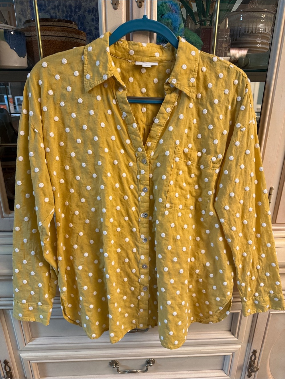 J. Jill Yellow Polka Dot Button-Up Top